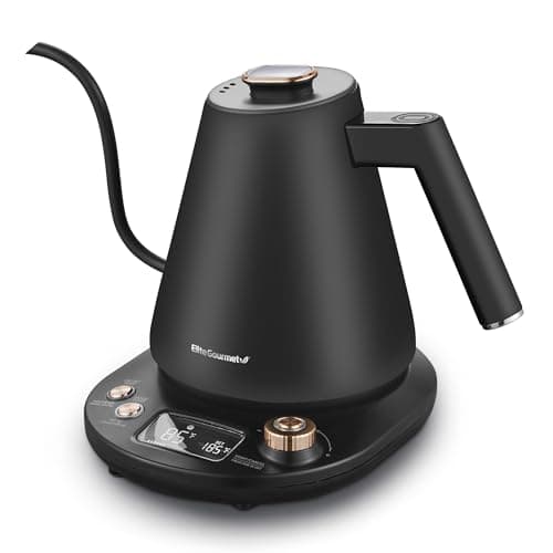 Elite Gourmet EKT3001 1L Digital Water Kettle, 304 Stainless Steel Interior, Programmed Temperatures, Keep Warm Function, Cordless, 360° Base, Auto Off & Audible Indicator, Matte Black