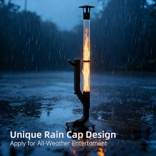 Spylandy Wood Pellet Patio Pit, Portable Gravity Feed Outdoor Heater with Glass Tube Flame, Smokeless Non-Electric Rocket Pit for Backyard, Deck, Camping & RV (Black) (64" Wheels) 6