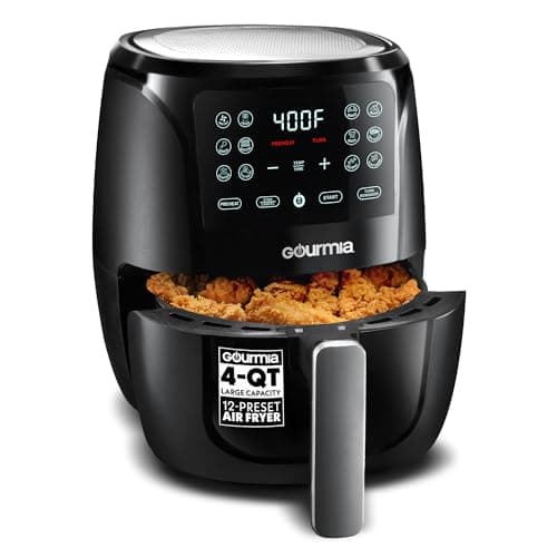 Gourmia Air Fryer - 4 Qt Capacity, FryForce360º, Digital Display with 8 Presets, Roast, Bake, Broil, Dehydrate, Dishwasher Safe Accessories, Compact, Black