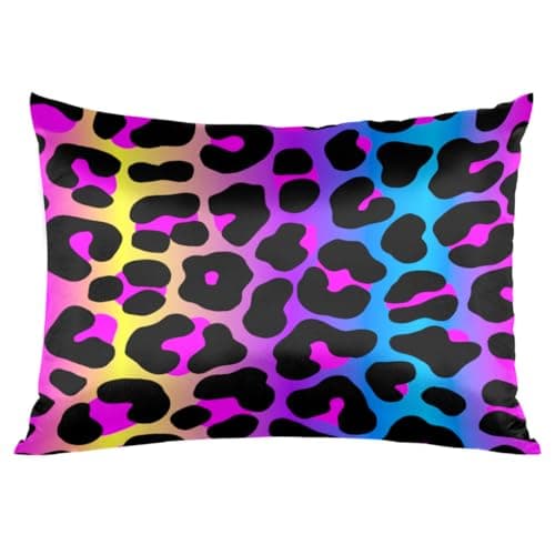 Rainbow Cheetah Leopard Print Satin Pillowcase for Hair and Skin Queen Size Silk Pillow Cases Soft Slip Cooling Pillow Covers No Zipper with Envelope Closure for Bed Couch 20 × 30in