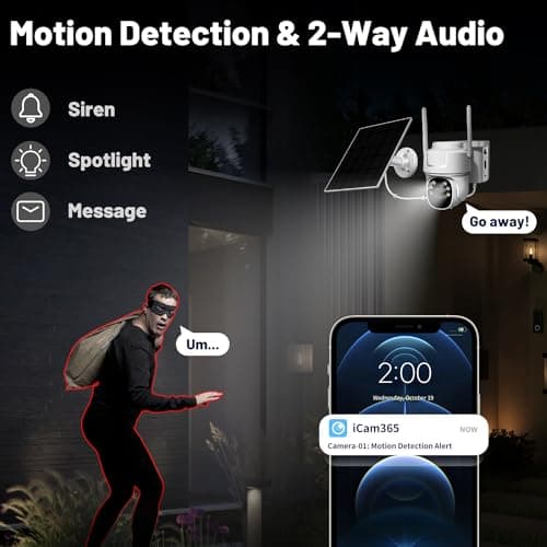runofast 4G LTE Cellular Security Camera Wireless No WiFi Needed Solar-Powered Wireless Outdoor Security Camera with PIR Motion Sensor, 2K HD Night Vision, Remote Access, 2-Way Audio, Pan and Tilt 6