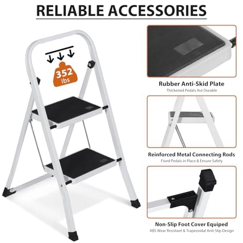 ZENY 2 Step Ladder Folding Step Stool with Wide Anti-Slip Pedal, Convenient Handgrip, Portable Steel Step Stool, Sturdy Steel Ladder for Household and Office 4