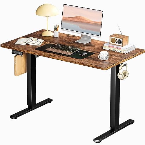 Smug Standing Desk, Adjustable Height Electric Sit Stand Up Down Computer Table, 40x24 Inch Ergonomic Rising Modern Lift Motorized Gaming Desktop Workstation for Work Home Office, Rust Brown