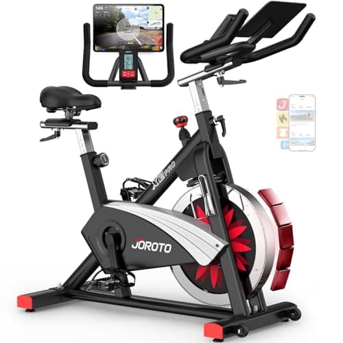 JOROTO Exercise Bike, Magnetic Stationary Bikes for Home with 40LBS Flywheel, App Supported Indoor Bike with 350LBS Weight Capacity, Low Noise,Digital Monitor,Bottle and Tablet Holder