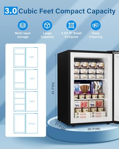 Feelfunn 3.0 Cu.ft Upright Freezer - Compact Mini Freezer with 7 Adjustable Thermostat, Removable Shelves, Reversible Single Door, 360°Uniform Cooling Small freezer for Home Office Kitchen Dorm, Black 3