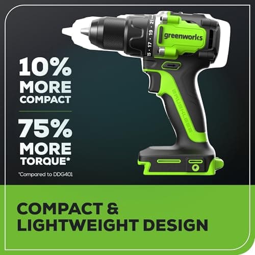 Greenworks 24V Brushless Cordless Compact 1/2 in. Drill/Driver Kit (Keyless Ratcheting Metal Chuck /530 in.-lbs. /21+1 Clutch Position/LED Light), 2×2Ah Battery and Fast Charger Included 5