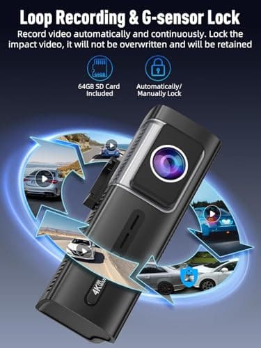 3 Channel 5G WiFi Dash Cam, 4K+1080P+1080P Dash Cam Front and Rear with 64GB Card, Dash Camera for Car with HDR IR Night Vision, G-Sensor, 24/7 Parking Mode, WDR, Support 128GB Max - Silver 5