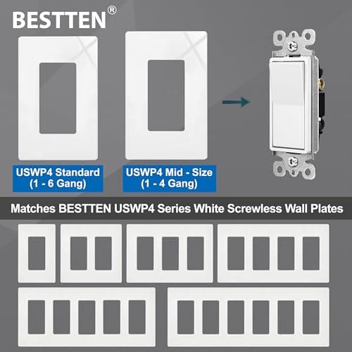 BESTTEN 10 Pack 3-Way Decorator Wall Light Switch with Wallplate, 15A 120V/277V, Single Pole or Three Way, On/Off Paddle Rocker Interrupter, UL Listed, White 9