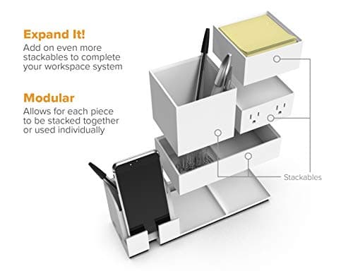 Bostitch Office Konnect Desk Organizer and Charging Station, 2 USB Ports, 2 Plugs, Charges Phones Tablets, Pencil Cup, 4-Piece Design, White 5