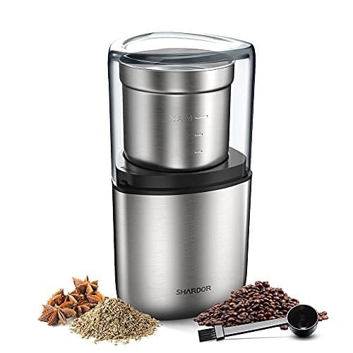 SHARDOR Coffee Grinder Electric Herb/Wet Grinder for Spices and Seeds with 2 Removable Stainless Steel Bowls, Silver