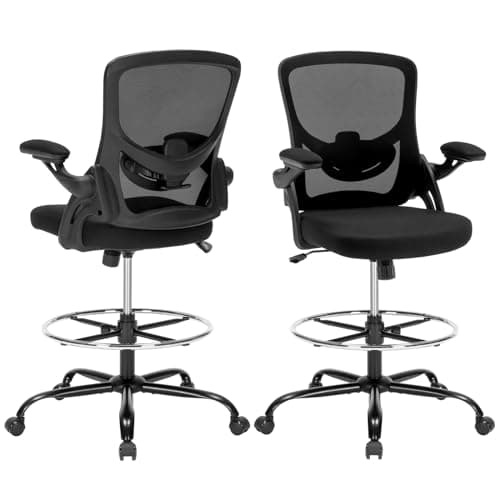 Drafting Chair, Ergonomic Standing Desk Chair with Flip-up Armrests, Tall Office Chair for Standing Desk, Counter Height Office Chairs with Footrest and Adjustable Lumbar Support 9