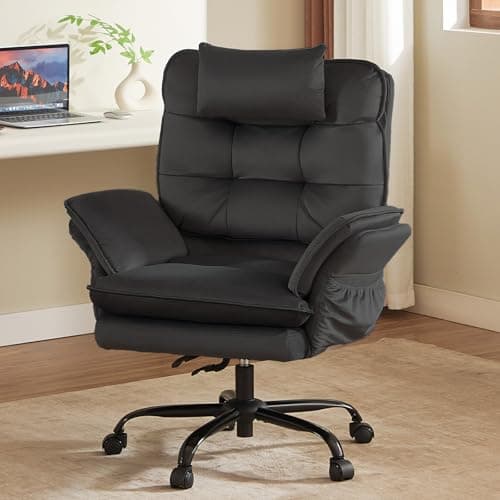 Bestier Cross Legged Office Chair, Criss Cross Chair with Adjustable Arms, 135° Reclining Velet Executive Chair with Wheels, Big and Tall Computer Desk Chair for Home, Office - Black 8