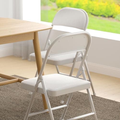 Nazhura 4 Pack Folding Chairs with Padded Cushion and Back, Khaki Metal Chairs with Comfortable Cushion and Durable Steel Frame for Home and Office, for Indoor and Outdoor Events (White, 4 Pack) 7