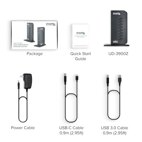 Plugable USB 3.0 and USB-C Universal Laptop Docking Station with 2 HDMI Ports for Windows, Mac (Driver Required), and ChromeOS, Gigabit Ethernet, Audio 8