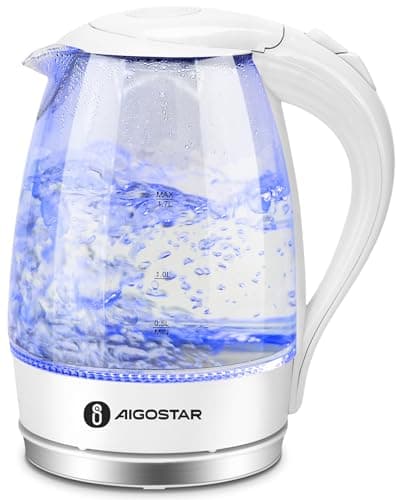 Aigostar Electric Kettle, 1500W Glass Electric Tea Kettle Rapid Heating, Borosilicate Glass, Auto Shutoff and Boil-Dry Protection, Hot Water Boiler BPA Free and Cordless with LED Indicator, 1.7 Liter