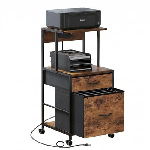 VonDream 2-Drawer File Cabinets for Home Office, Filing Cabinet with Charging Station, Vertical Office Cabinet with Open Storage Shelf, Printer Stand with Drawer Fits A4 or Letter Size for Home Office