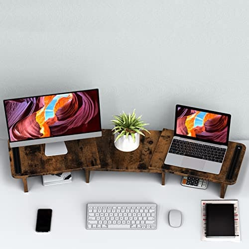 Zimilar Dual Monitor Stand Riser, Monitor Stand with Adjustable Length and Angle, Wood Monitor stand for desk, Monitor Riser for 2 monitors with Storage Space(Rust Brown Large) 6