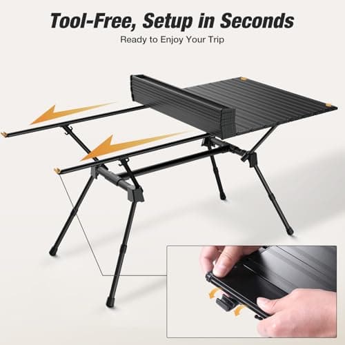 WARMOUNTS Folding Camping Table Adjustable Heights, 49″ Wide Tabletop Portable Camping Table, Aluminum Roll-up Camping Table w/Carrying Bag for Picnic, Grill, Fishing, Beach, Suitable for 4-6 People 6