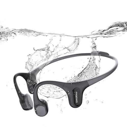 mojawa Run Plus Bone Conduction Headphones, Open-Ear Bluetooth Headphones, 32GB MP3 Player, IP68 Waterproof Swimming Earbuds, Deep Bass, Secure Fit for Running, Gym and Daily Use, Black