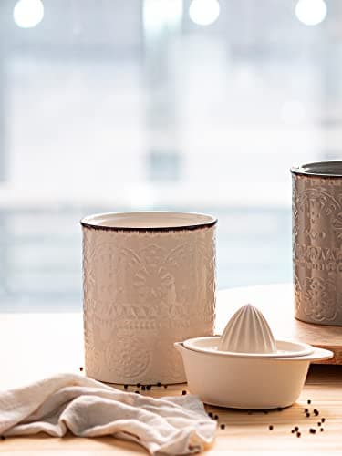 DOWAN 7.2" Kitchen Utensil Holder, Extra Large Farmhouse Utensil Holders for Countertop, Ceramic Utensil Crock, Anti Slip Cork Bottom 5