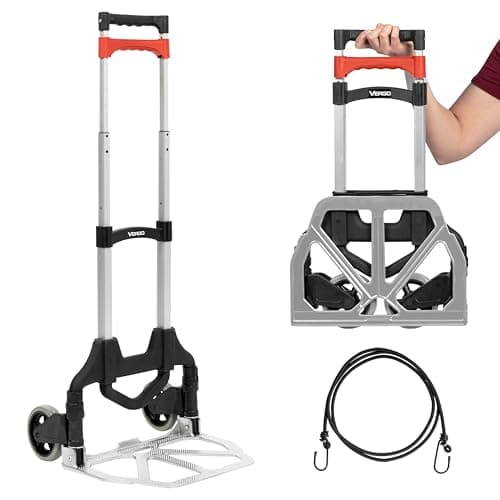 Vergo 100 Ibs Capacity Folding Hand Truck Dolly – Lightweight Aluminum Frame Dolly Cart with 40" Telescoping Handle, Compact Hand Cart with 5” Rubber Wheels - Ideal for Personal Use (S300S)