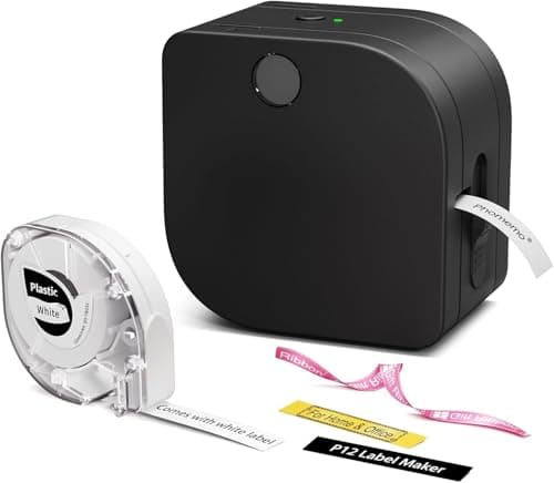 Phomemo Label Maker Machine with Tape, P12 Bluetooth Small Label Maker with Multiple Templates Thermal Transfer Ribbon Printer Machine for Home, Kitchen, School, Gift Wrapping, Office, Black