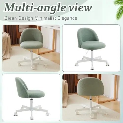 VINGLI Cute Candy Chair Armless Comfy Small Office Desk Vanity Chair with Wheels & Lumbar Support,Teddy Adjustable Rolling Swivel Computer Task Ch for Home Office,Bedroom,MintGreen 7