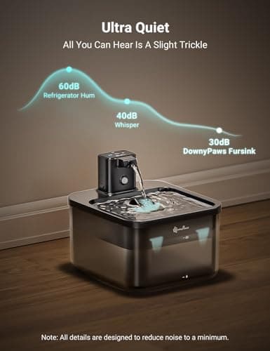 DownyPaws Cat Water Fountain Cordless, 84oz/2.5L Fursink Wireless Pet Water Fountains for Cats Indoor, Battery Operated Cat Drinking Fountain with Motion Sensor, Ultra Quiet Pump, BPA-Free, Black 8