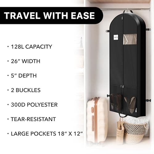 Simple Houseware 60'' Travel Garment Bag with Pockets for Suits, Dresses, Coats, Tuxedos, Heavy Duty 300D Polyester 6