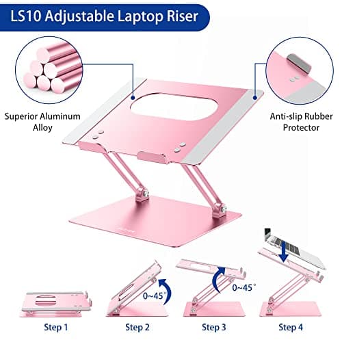 BESIGN LS10 Aluminum Laptop Stand, Ergonomic Adjustable Notebook Stand, Computer Holder Compatible with Air, Pro, Dell, HP, Lenovo More 10-14" Laptops, Pink 6