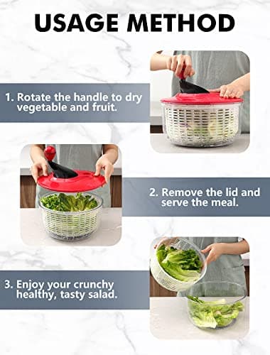 Salad Spinner Large 5L Capacity, Easy to Clean Lettuce Spinner with Bowl, Vegetable Washer Dryer Dishwasher Safe Ideal for Vegetables and Fruits without BPA, Large 4.5 Quart 7