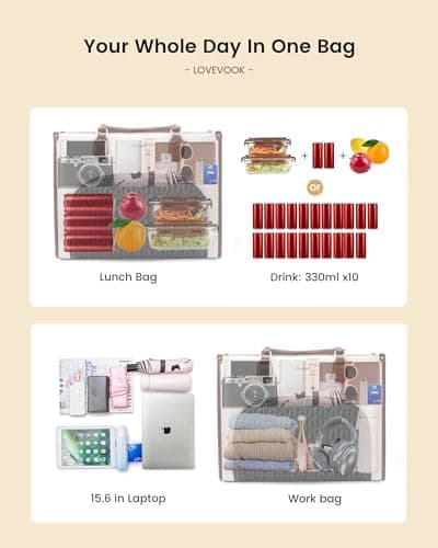 LOVEVOOK Lunch Tote Bag for Women, 3 in 1 Work Bag with Insulated Lunch Compartment, 15.6 Inch Laptop Tote Bag for Teacher, Nurse, Business, Office 6