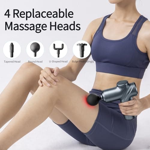 LEERCON Massage Gun Deep Tissue, Silent Brushless Motor and Portable Massage Gun with 4 Interchangeable Heads for Deep Muscle Relief and Relaxation, Relax Gift 6