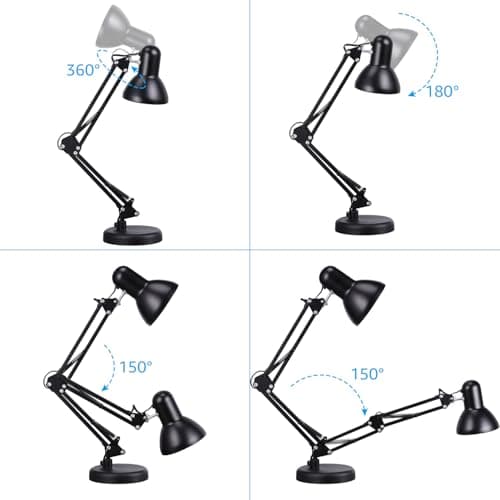 TORCHSTAR Metal Desk Lamp with Clamp, Swing Arm, Architect Adjustable Gooseneck Table Lamp, Clip Desk Lights for Home Office, Work, Study, Reading, E26 Base, Multi-Joint, Black 5