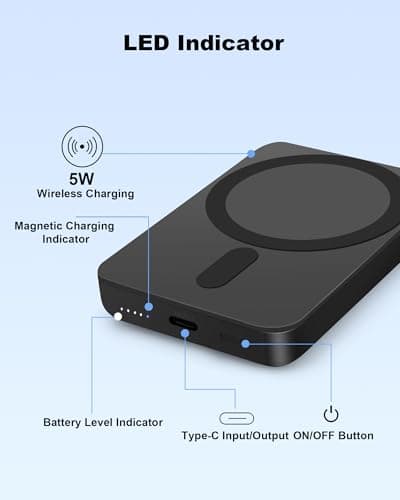 Miady Mini MagSafe-Compatible Portable Charger, 5000mAh 5W Compact Magnetic Power Bank for iPhone 16/15/14/13/12, 12W USB-C Charging Battery Pack 6