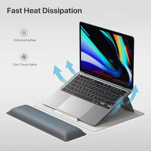 HUANUO Magnetic Laptop Stand for 10-17" Laptops, Portable Foldable Laptop Riser with Phone Holder & Wrist Cushion, Adjustable Ergonomic Computer Stand Desktop Riser 7