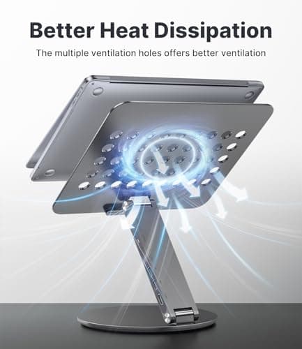 KU XIU Adjustable Laptop Stand with 8 in 1 USB C Hub, Foldable Portable Computer Notebook Stand with 360° Rotating Base, Riser Holder Mount for All 10-17" Laptops (Gray) 5