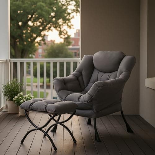 Tiita Lazy Chair with Ottoman, Gray Modern Large Accent Chair, Comfy Leisure Sofa Armchair with Ottoman, Reading Chair with Footrest for Bedroom, Living Room, Dorm Rooms, Garden Dark Grey 8