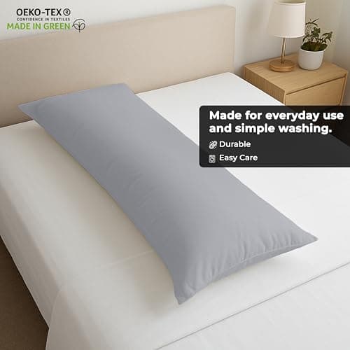 ROYALE LINENS Body Pillow Cover - Double Brushed 1800 Microfiber - 20"x54" with Hidden Zipper Closure - Wrinkle & Fade Resistant - Super Soft Body Pillowcase 2 Pack (Silver, Pack of 2) 6