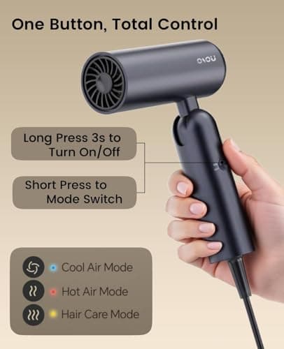 osou Foldable Hair Dryer for Travel - Global Voltage with Auto-Sensing, 1B Plasma Particles, 200times/s Temp Control, Portable Blow Dryer with Single-Sided Comb, Gray 7
