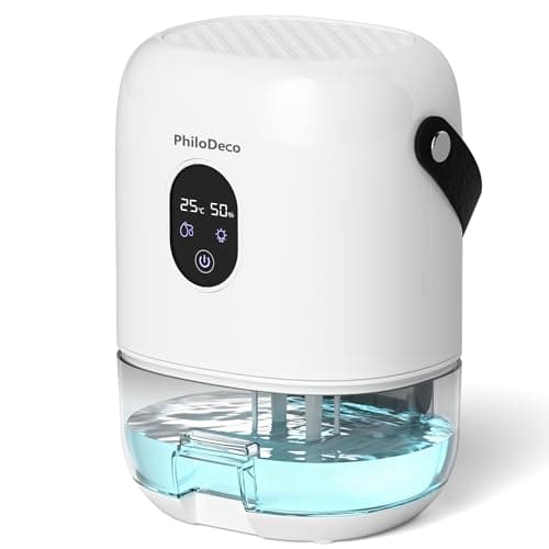 PHILODECO 280 Sq. Ft 35 OZ Dehumidifier, Portable Small Dehumidifiers for Bedroom, Bathroom, Basement,RV with CO mode, Sleep mode, Auto Shut Off, 7 Colorful Lights, White