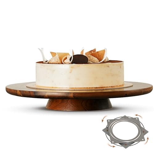 TIDITA 13" Acacia Cake Stand Rotating – Rustic Wood Turntable Pedestal Stands – Wooden Spinning Tables for Food Serving - Round Cake Decorating for Cupcake Dessert Display in Party, Wedding, Birthday