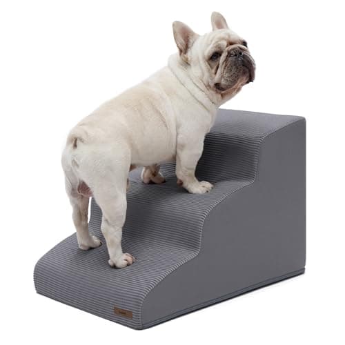 Lesure Dog Stairs for Small Dogs and Cats Pet Steps Ramp for Bed and Couch with CertiPUR-US Certified Foam with Non-Slip Bottom, Grey, 3 Steps