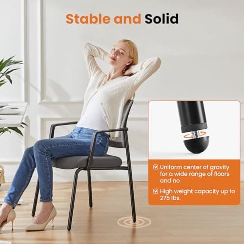 Sweetcrispy Mesh Back Stacking Arm Chairs, Upholstered Fabric Stacking Chairs, Sturdy Metal Office Chairs, Easy to Use and Store, Outdoor and Indoor, for Home, School, Party, Church, 1 Pack Grey 6