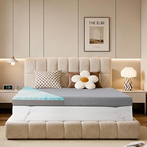 Vipbear King Size 4 Inch Mattress Topper, Cooling Gel Memory Foam with Bamboo Fiber Cover, Extra Firm Spine Support