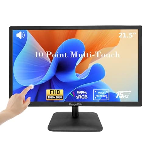 Dragolftie 21.5 Inch Touchscreen Monitor FHD 1920x1080P, Built-in Speakers, VESA Supports, 10-Points Computer Touch Screen PC Display with Type-B HDMI VGA Port, 75Hz Desktop Touch Display, Black