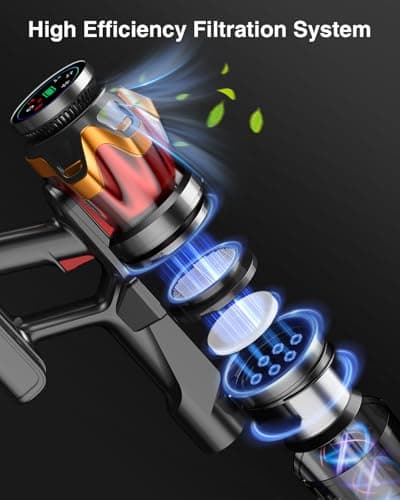 Cordless Vacuum Cleaner, 650W 55KPa 70Mins Vacuum Cleaners for Home, Self-Standing Stick Vacuum with Anti-Tangle Brush & OLED Touch Screen, Vacuum Cleaner for Hardwood Floors,Carpet,Pet Hair,Car (Red) 7