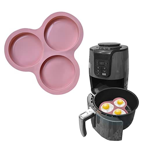KVZVK Reusable Egg Pan for Air Fryer - 3 Cavity Non-Stick Baking Pan, Hamburger Bun Mold, Accessory