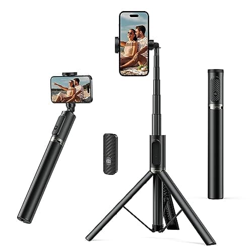 ATUMTEK Selfie Stick Tripod, All-in-one Extendable Aluminum Phone Tripod with Rechargeable Bluetooth Remote, 360 Rotatable for iPhone 17 16 Pro Max/15/14/13 Samsung Smartphones, Black