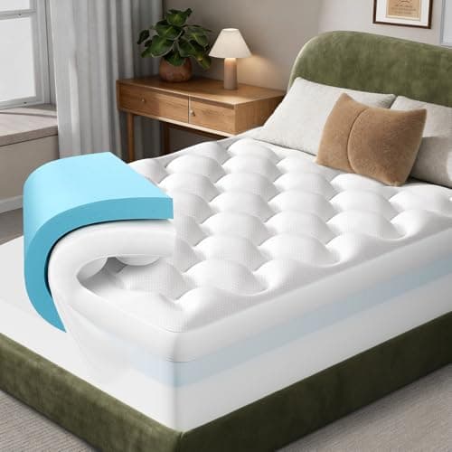 OhGeni Cooling 4 lnch Queen Size Dual Layer Mattress Topper, 2 Inch Gel Memory Foam, 2 Inch Soft Pillow Top Pad, Guest Bedroom Essentials Mattresses Cover, Extra Comfortable Sleep and Back Pain Relief